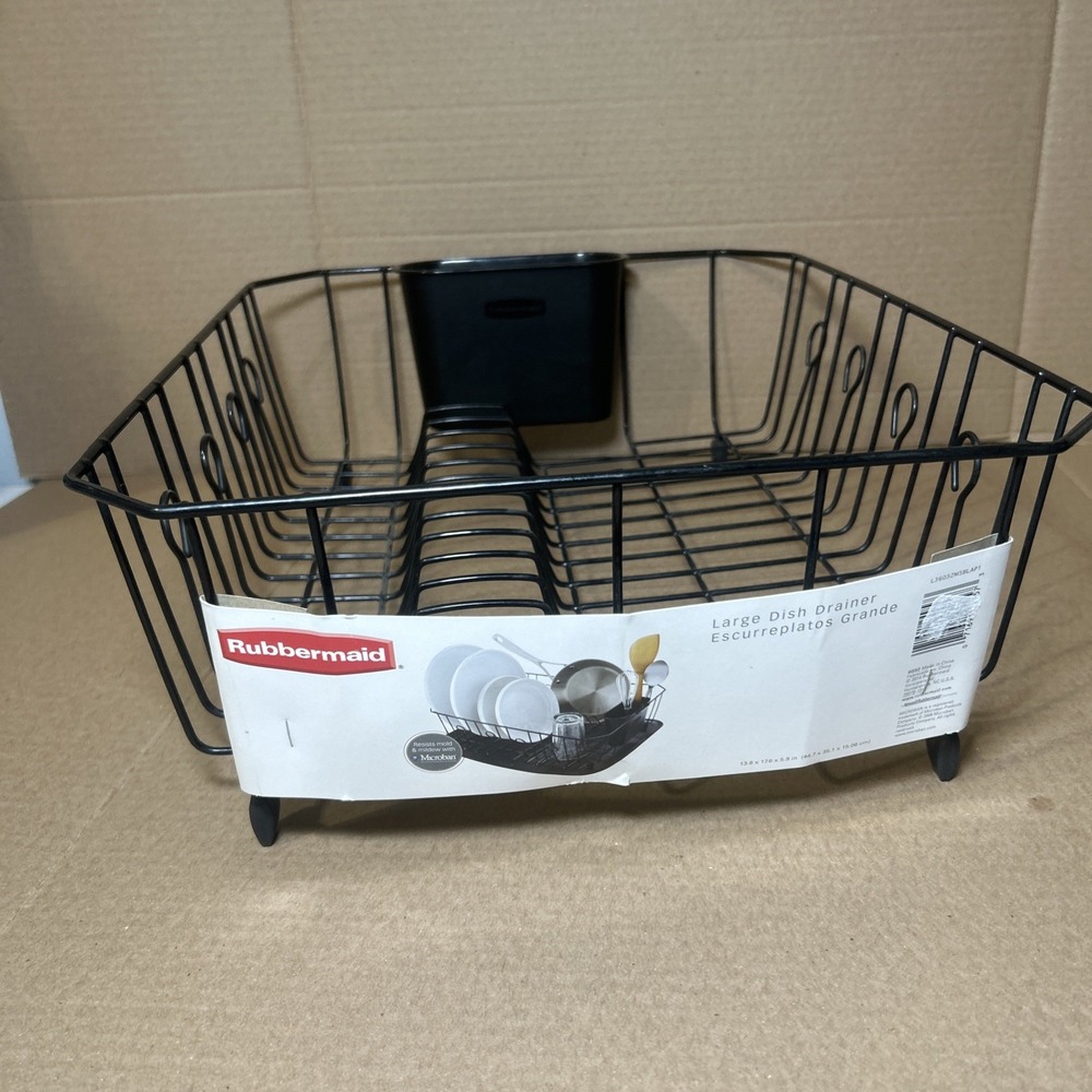 Rubbermaid Microban Coated Wire Dish Drainer Large Black New With Tag